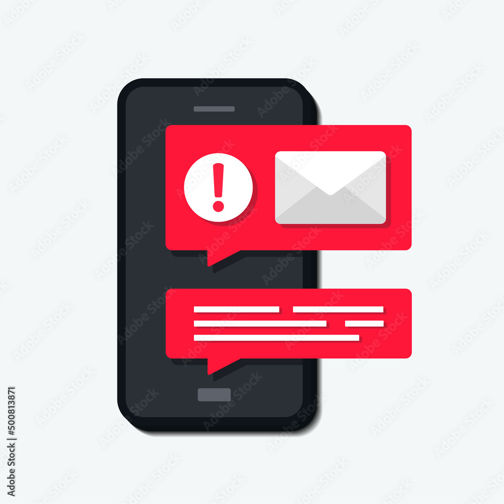Email warning on mobile phone. Vector illustration Email warning on mobile phone. Vector illustration