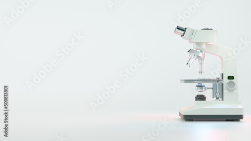 Microscope chemistry. pharmaceutical instrument. microbiology magnifying tool and symbol of chemical science exploration. Space for banner and logo. Science and Technology background, 3D Render.