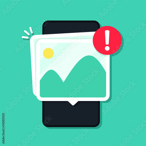 Image picture warning on mobile phone screen. Vector illustration