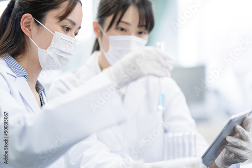 Bild auf Leinwand 作業をする研究員の手元