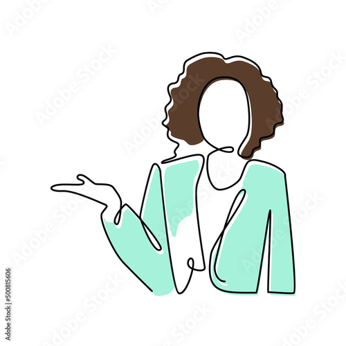 Filled Continuous Line Drawing Business Woman Office Work Concept