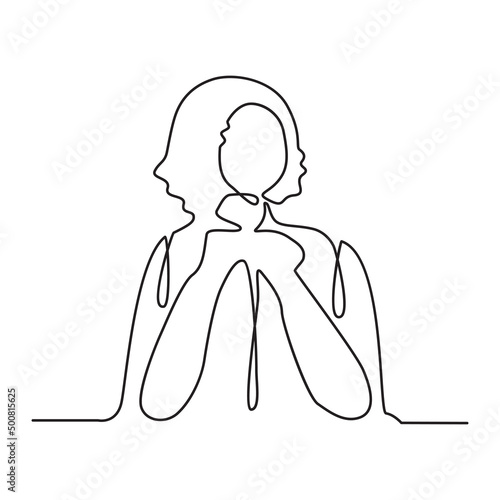 Business Woman Desk Table Office Work Concept Continuous Line Drawing Illustration
