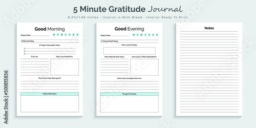 Five minute gratitude journal and tracker printable kdp interior design template photo