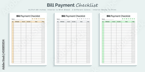 Tableau sur toile Bill payment checklist planner logbook and tracker printable kdp interior design