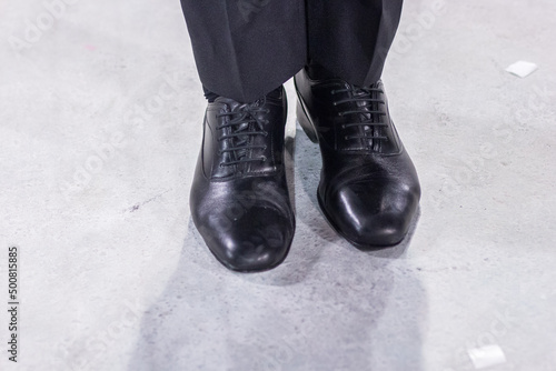 black shoe of a samba artist in Rio de Janeiro, Brazil.