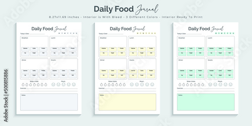 Daily food journal and planner logbook notebook tracker printable kdp interior design template