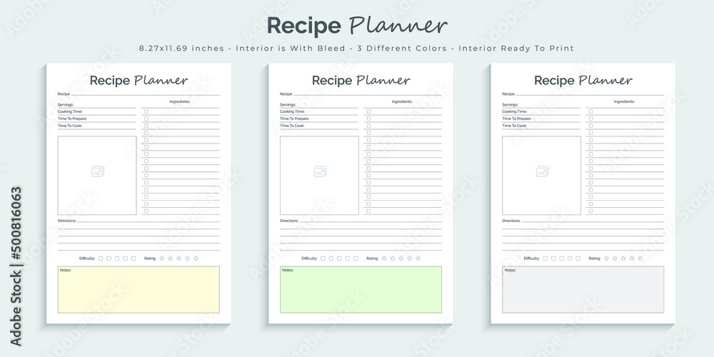 Fototapeta premium Recipe planner logbook journal and tracker printable kdp interior design template set 02