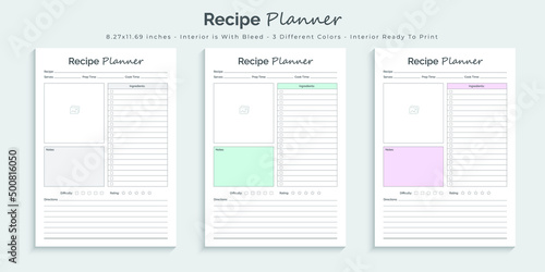 Recipe planner logbook journal and tracker printable kdp interior design template set 03 photo