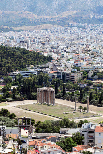 Olympian Zeus Temple view from Acropolis in Athens, Greece. Athens is one of the world's oldest cities. photo
