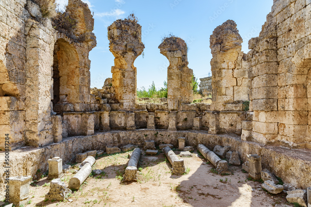 Scenic ruins of Perge (Perga) at Antalya Province, Turkey