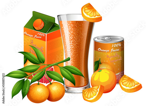 A glass of orange juice with packages