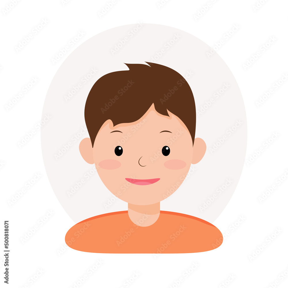 Young Boy in Orange T-shirt Smiling, Vector Graphic Young Boy in Orange T-shirt Smiling, Vector Graphic