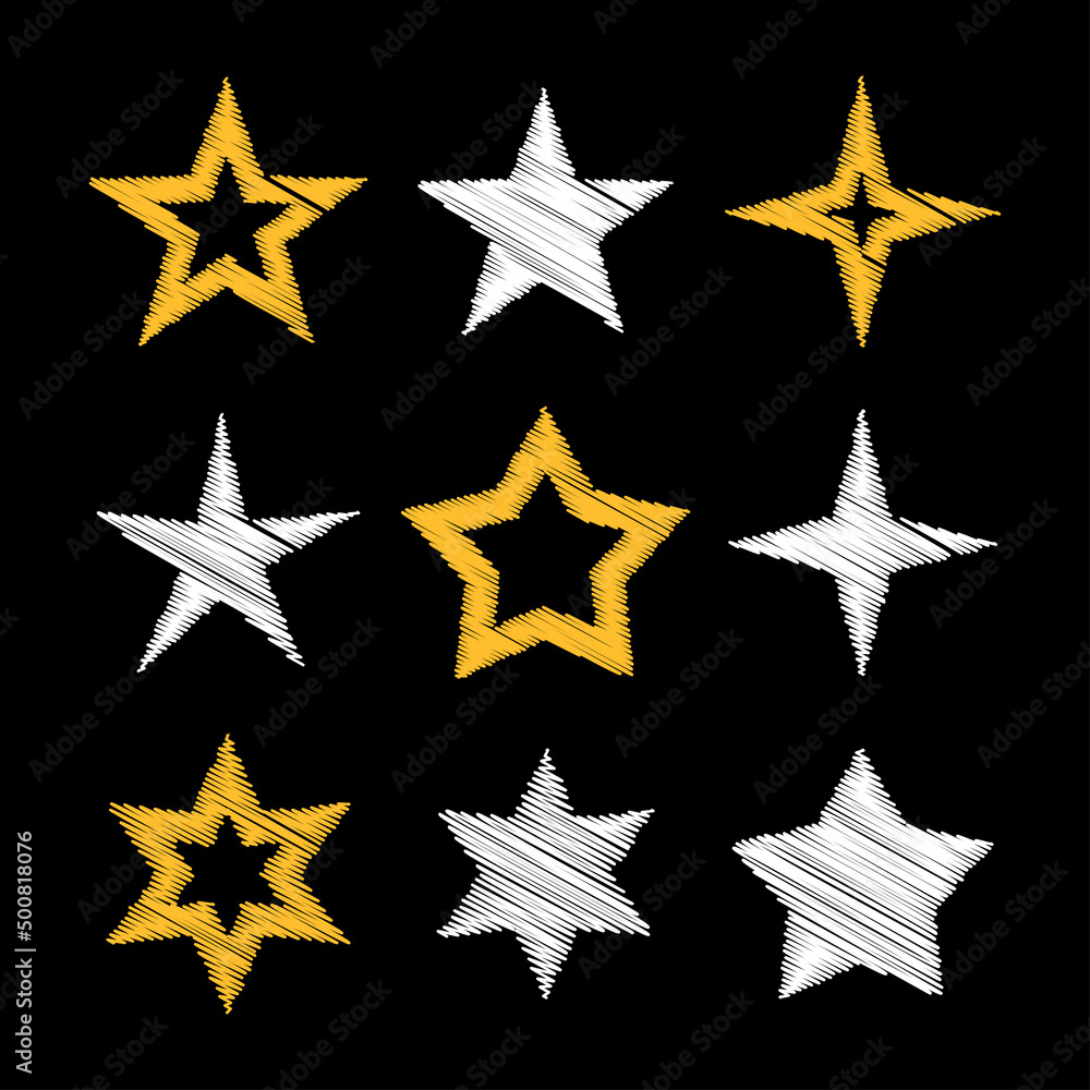 Star hand-drawn. Set of stars shapes different in sketch style. Vector illustration. Star hand-drawn. Set of stars shapes different in sketch style. Vector illustration.