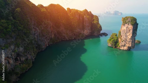 4K aerial view of the beautiful mountain coast of the tropical sea. Aonang, Krabi, Thailand. drone footage
 photo