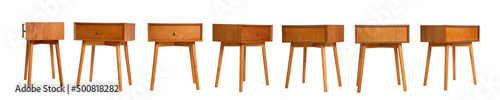 Εκτύπωση καμβά Set of wooden bedside table on white background