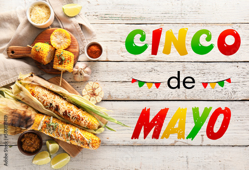 Greeting card for Cinco de Mayo (Fifth of May) with Mexican traditional food