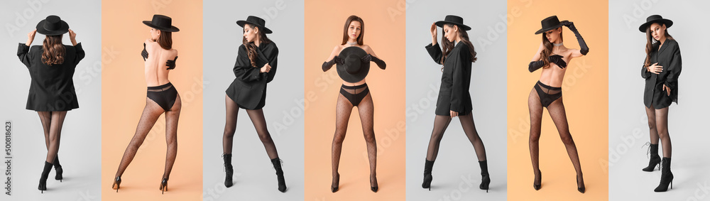 Set of sexy young woman in stylish black tights Set of sexy young woman in stylish black tights