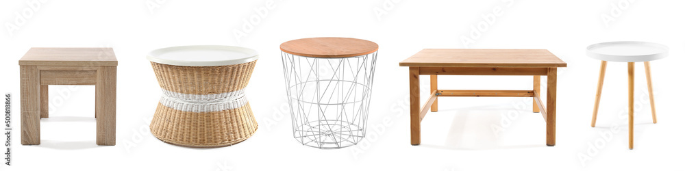 Set of different coffee tables isolated on white Set of different coffee tables isolated on white