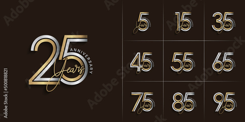 set of anniversary premium collection silver and gold color can be use for celebration event