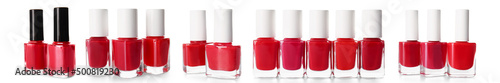 Fotografie, Obraz Set of red nail polishes isolated on white