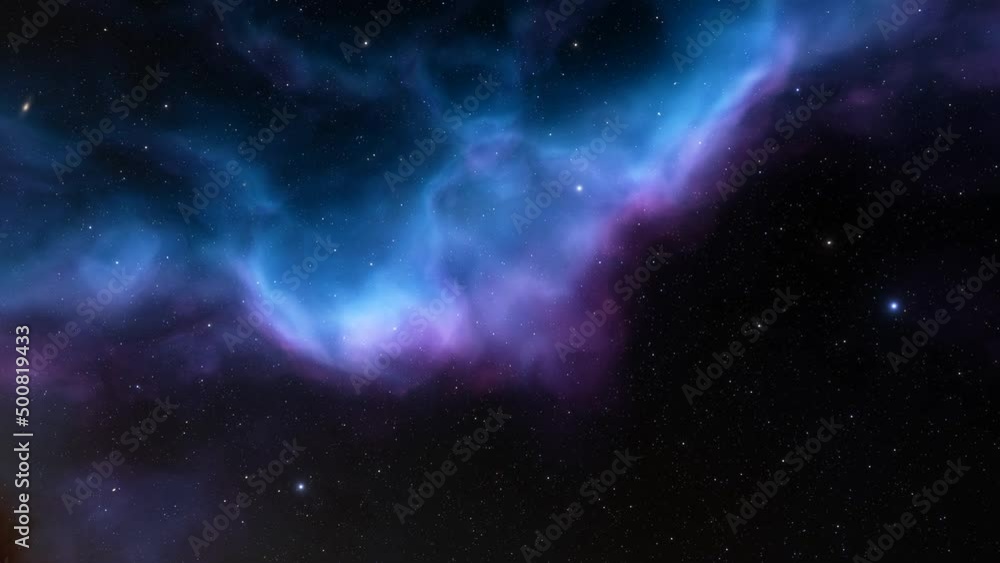 Space background. Camera is flying through the blue and magenta coloured nebula. The stars are everywhere around Space background. Camera is flying through the blue and magenta coloured nebula. The stars are everywhere around