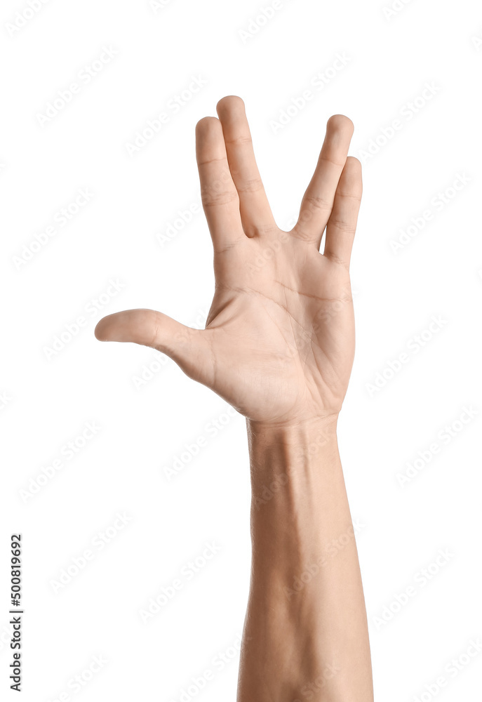 Young male hand on white background Young male hand on white background