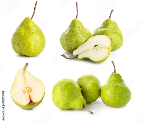 Set of ripe green pears isolated on white