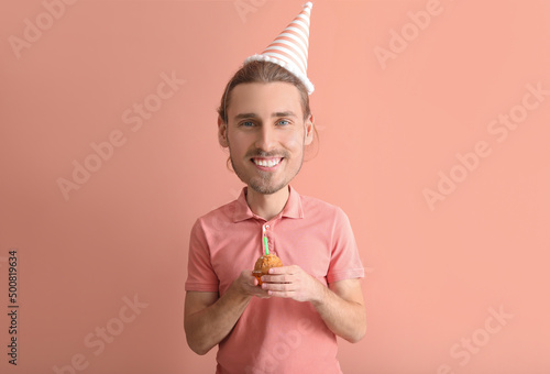 Happy man with big head cel...