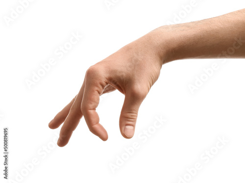 Young male hand on white background