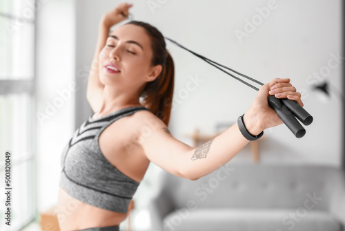 Sporty young woman training...