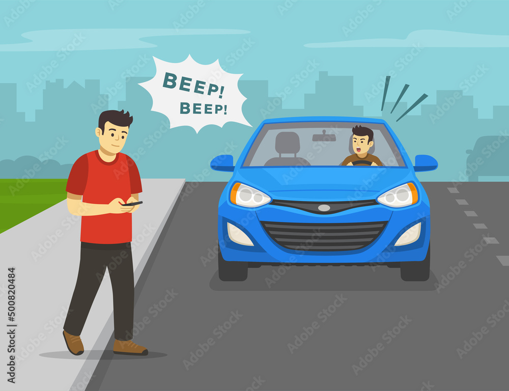 Pedestrian Safety And Car Driving Rules Schoolboy Crossing The Road  Directly In Front Of A Red Car Dont Jaywalk Make Sure To Use Crosswalk  Stock Illustration - Download Image Now - iStock