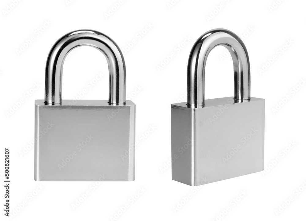Silver color pad lock isolated on white background Silver color pad lock isolated on white background