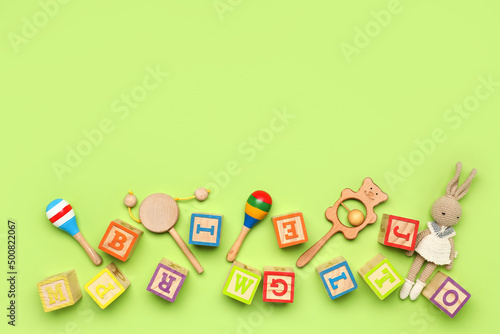 Wooden cubes with letters a...