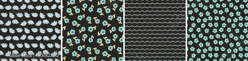 Set of floral vector seamless patterns. Bright abstract background