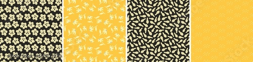 Set of floral vector seamless patterns. Bright abstract background