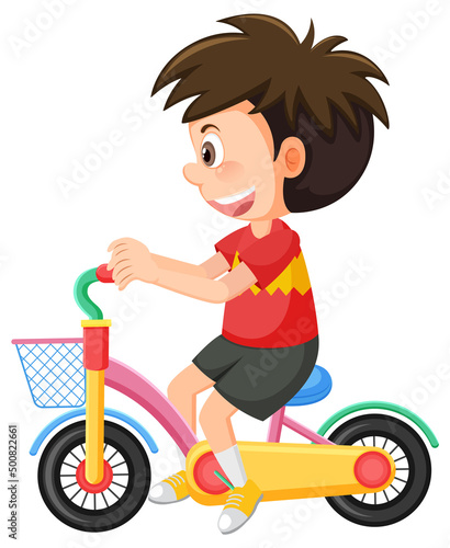 Little boy ride a bicycle isolated