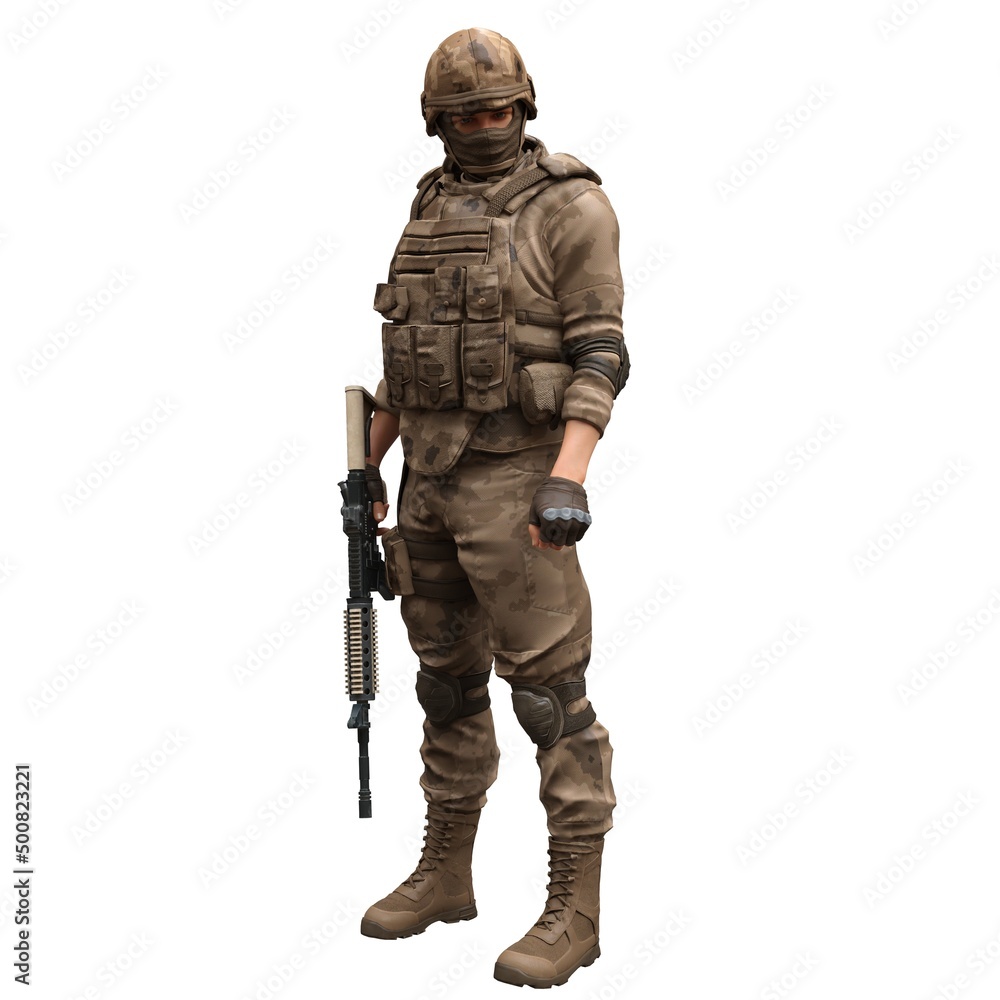 Soldier with a machine gun isolated white background 3d illustration Soldier with a machine gun isolated white background 3d illustration