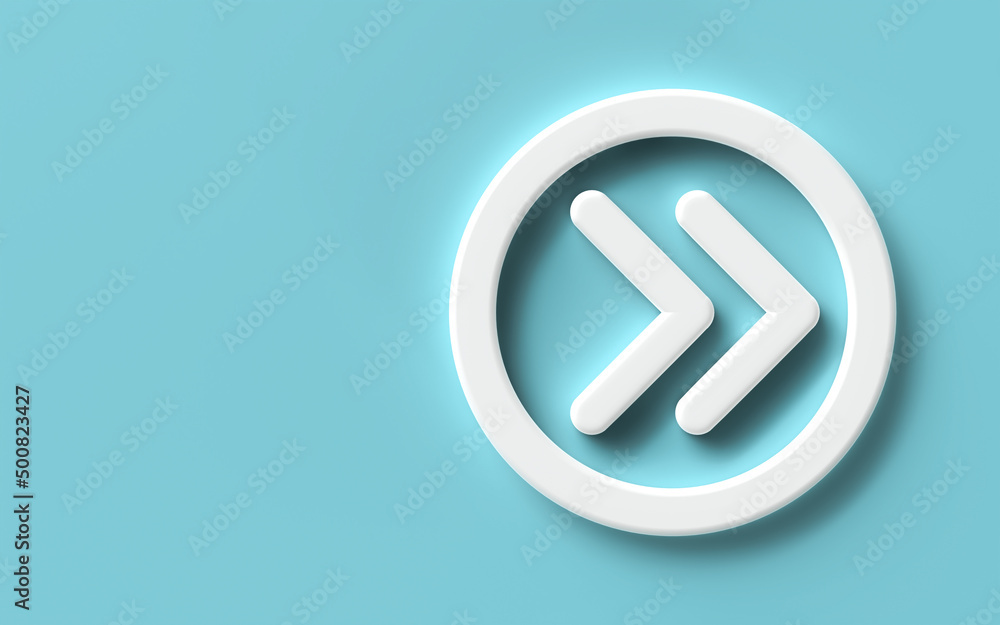 The blue background image has a Next symbol on the right side. 3D Render. The blue background image has a Next symbol on the right side. 3D Render.