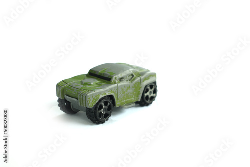 Close-Up Of Children's toy Car On White Background.