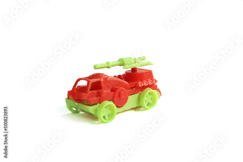 Close-Up Of Children's toy Car On White Background.