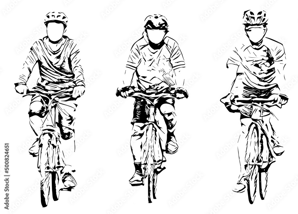 Man riding a bike silhouette. Vector isolated on white background.