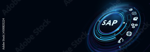 SAP System Software Automation concept on virtual screen data center. Business, modern technology, internet and networking concept.  3d illustration