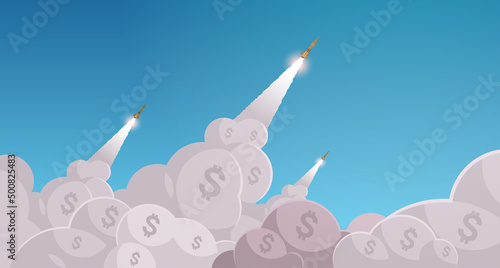 ballistic missile launching rocket successfully launched financing war sanctions metaphor concept