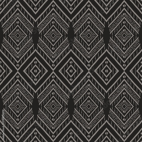 Illustration ethnic rhombus shape seamless pattern on black background. African tribal mud cloth design. Use for fabric, textile, interior decoration elements, wrapping.