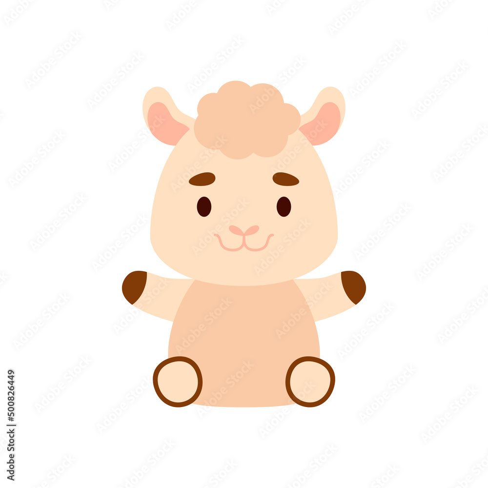 Cute little sitting alpaca. Cartoon animal character design for kids t-shirts, nursery decoration, baby shower, greeting cards, invitations, bookmark, house interior. Vector stock illustration Cute little sitting alpaca. Cartoon animal character design for kids t-shirts, nursery decoration, baby shower, greeting cards, invitations, bookmark, house interior. Vector stock illustration