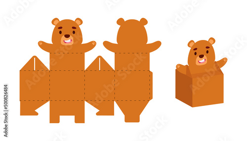 Simple packaging favor box beaver design for sweets, candies, small presents. Party package template for any purposes, birthday, baby shower. Print, cut out, fold, glue. Vector stock illustration