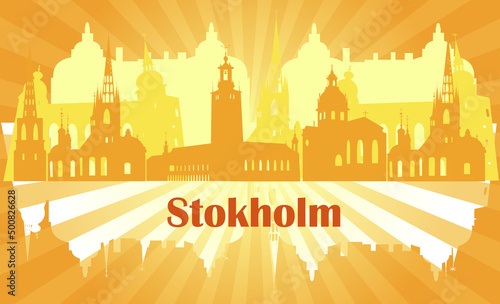 silhouette of the city of stockholm in yellow, the color of the coat of arms