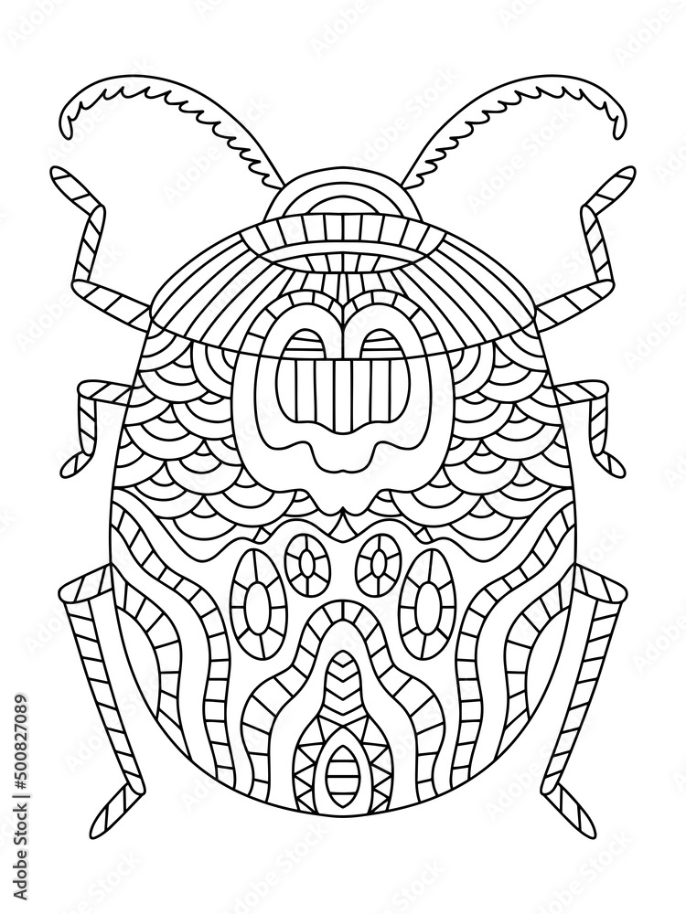 Vector colouring book page with hand-drawn unreal bug vector ...