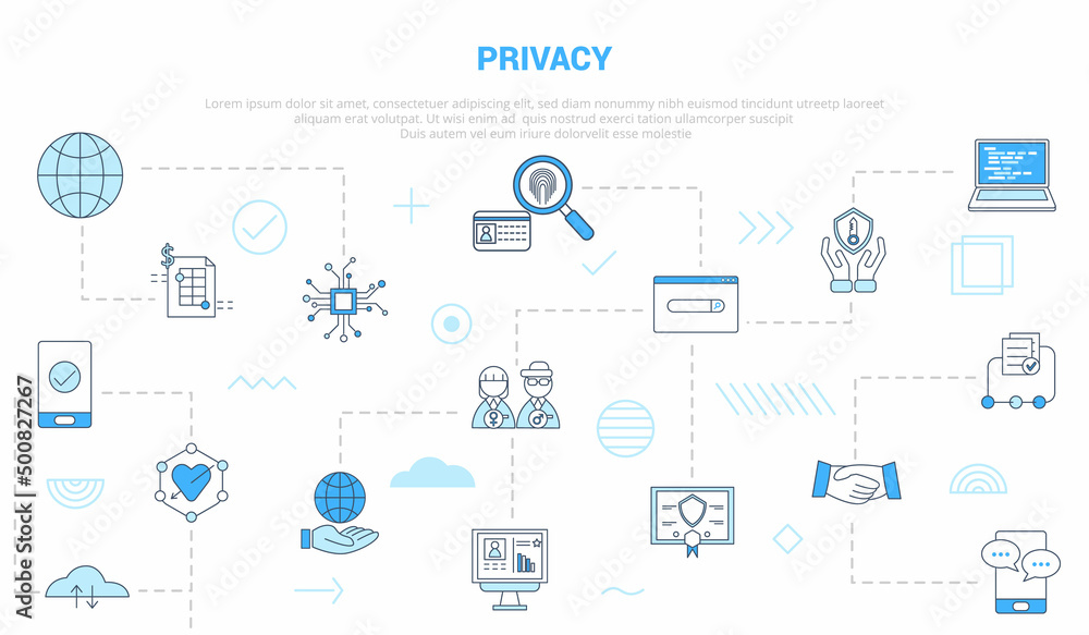 privacy concept with icon set template banner with modern blue color style privacy concept with icon set template banner with modern blue color style