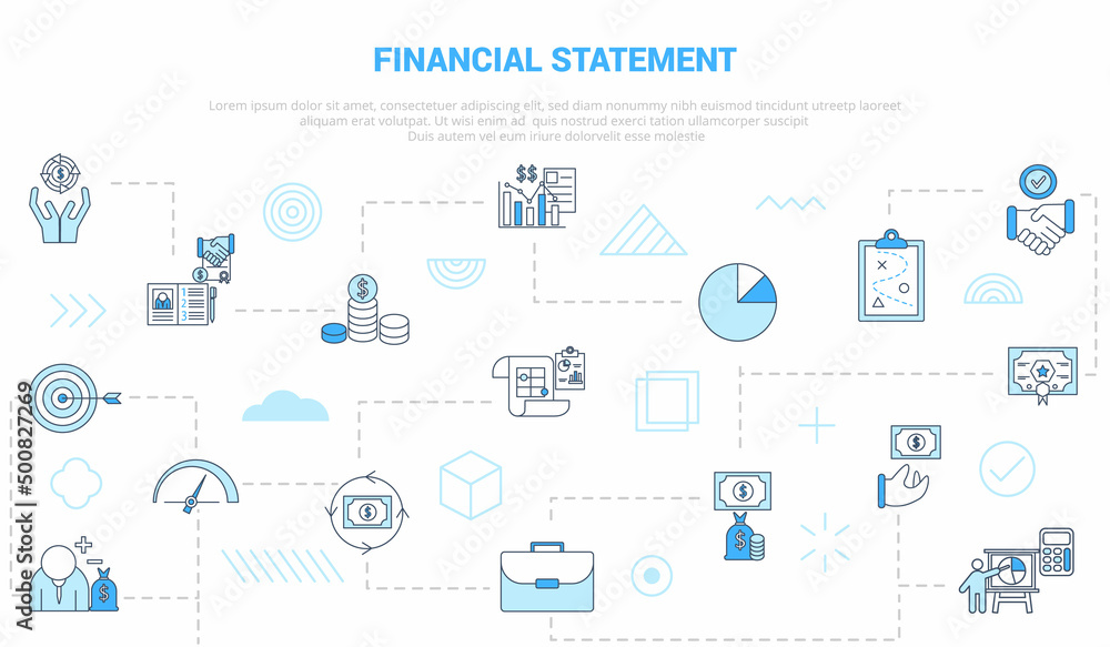 financial statement business personal concept with icon set template banner with modern blue color style financial statement business personal concept with icon set template banner with modern blue color style